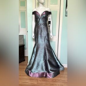 Size 12 Blue Pink Color Changing Gown Prom Dress Mermaid Pageant Off Shoulder